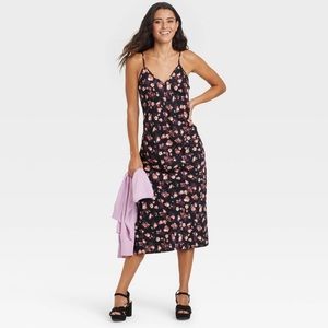 A New Day | Black Floral Maxi Dress with Front Slit